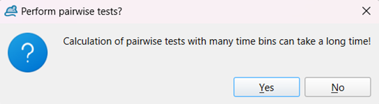 Figure: Pop-up window to decide on pairwise comparisons for repeated measures ANOVA for binning by time intervals